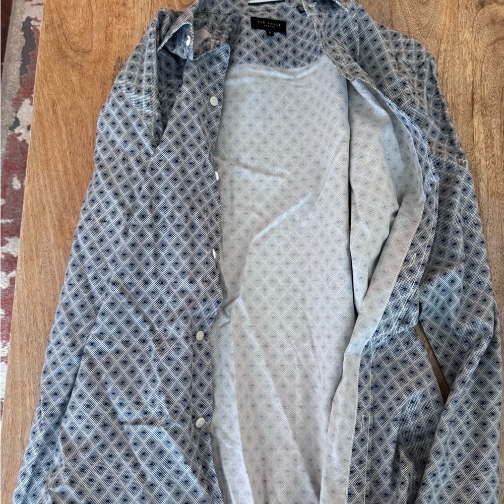 Men's Blue Patterned Button-Up Shirt Jacket